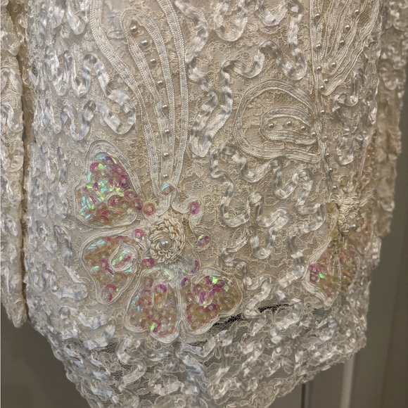 Vintage white lace beaded long sleeve blouse size L - Picture 7 of 16